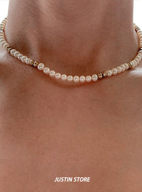 原创设计珍珠不规则银珠项链男