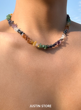 夏日彩色水晶碎石项链
