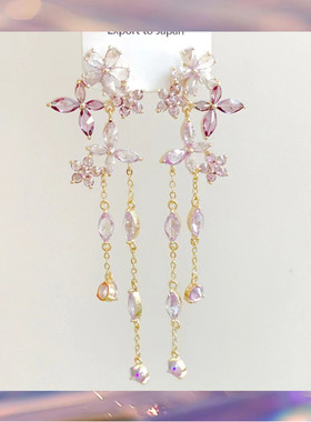 「紫短情长」高级小众设计感紫色流苏5A级锆石手工镶嵌女银针耳环