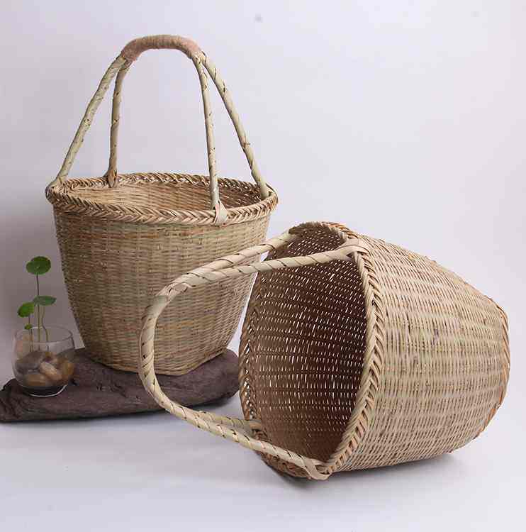 手工竹编篮小竹篮子手提青皮篮收纳篮杭州蓝菜篮水果鸡蛋篮子包邮