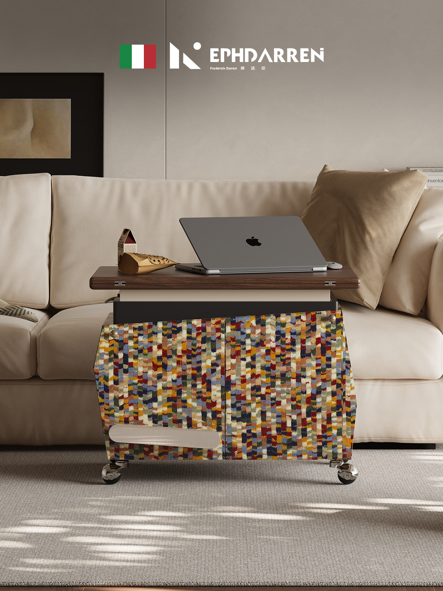 意式极简可移动茶几升降餐桌设计师客厅家用折叠旋转小推车边几