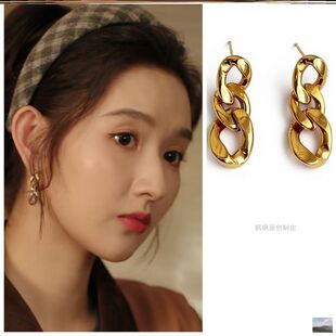 突然的喜欢王玉雯林欢儿同款耳环2026新款耳饰耳钉链条金色
