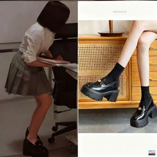 狙击蝴蝶岑矜陈妍希同款鞋子英伦风牛皮版真皮学院风厚底小皮鞋
