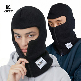 KRZT冬季保暖骑行防风御寒羊毛头套面罩巴拉克拉法帽围脖帽一体潮