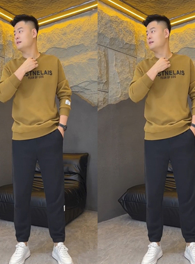 2025秋冬款时尚休闲百搭上衣男士字母简约圆领宽松短款卫衣HG0766