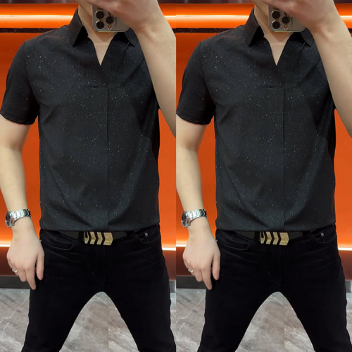 BXBM2026年夏季满天星翻领短袖polo衫男士潮流百搭休闲半袖打底衫