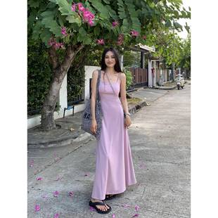 显瘦大摆裙 辰米范 粉色修身 吊带裙针织连衣裙女2024新款 气质长款