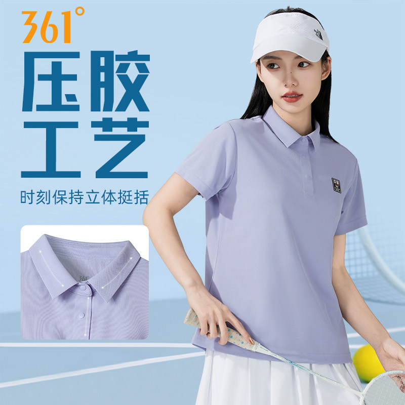 361°运动t恤女2025夏季新款健身POLO衫女上衣透气翻领短T恤女款