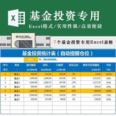 7个基金投资专用表仓位提醒债券指数基金理财收益率统计Excel模板