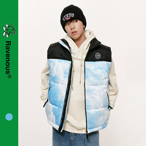 RAVENOUS蓝天白云拼接羽绒马甲