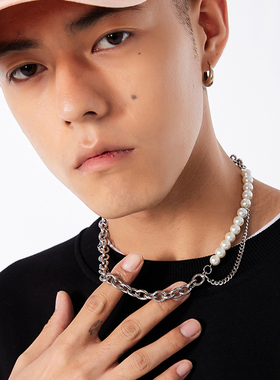 嘻哈街头风珍珠项链钛钢简约ins