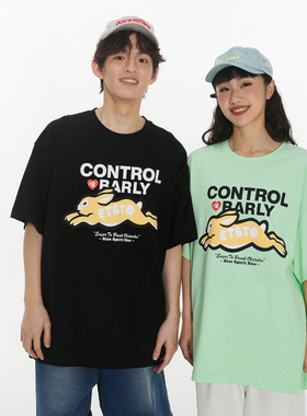 Ravenous/瑞伐兔子发泡印花短袖夏季新款潮牌圆领宽松T恤男女同款
