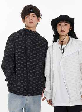 Ravenous/瑞伐 云朵LOGO满印薄款休闲连帽夹克宽松男女外套潮牌