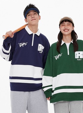 【杨紫同款】Ravenous复古拼色polo领卫衣ETBTO男女同款印花卫衣