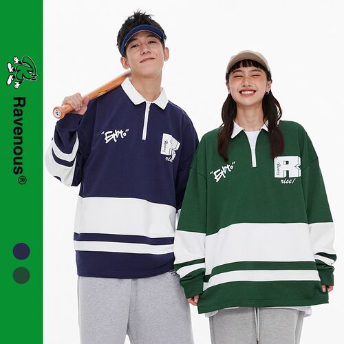 RAVENOUS印polo领卫衣复古拼色