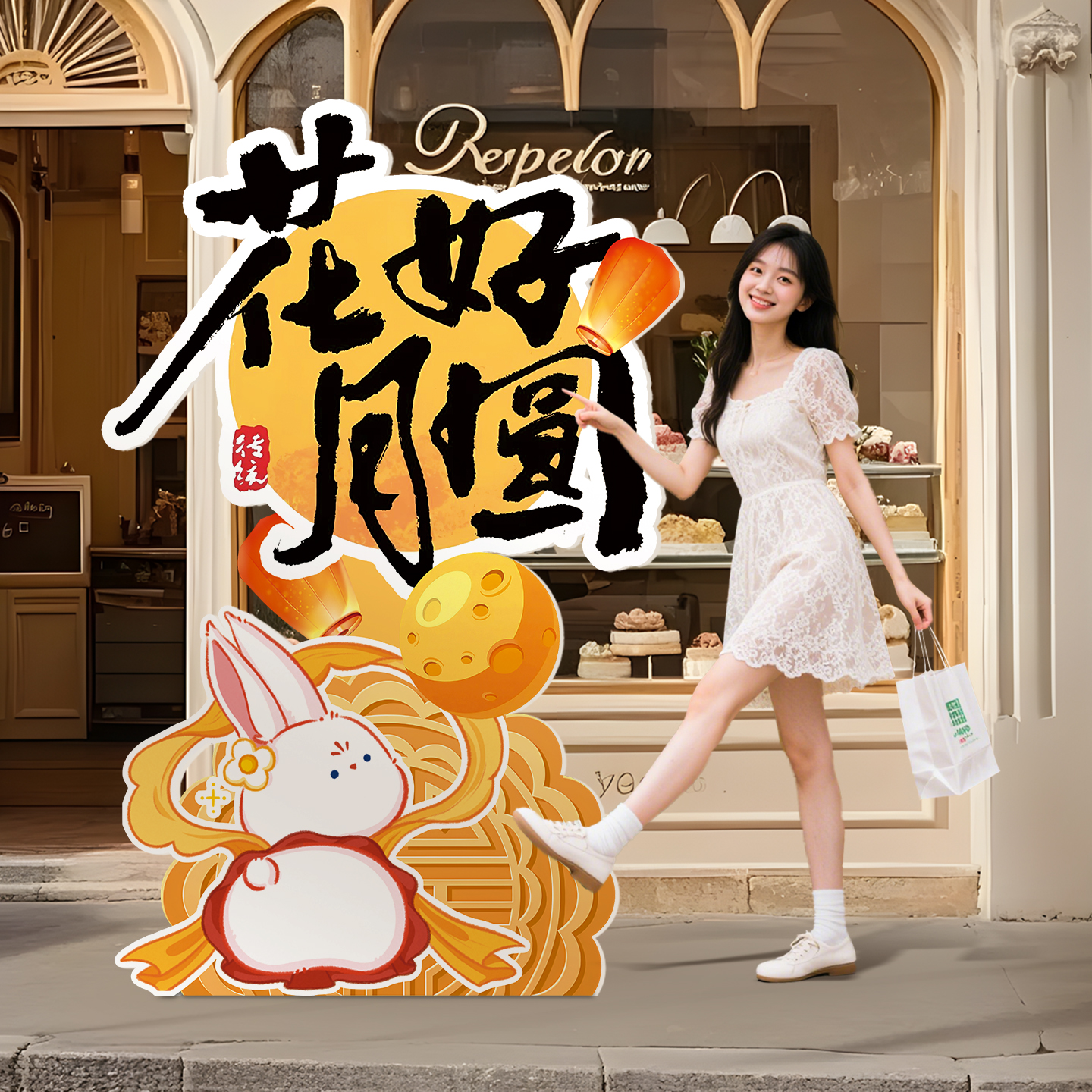 中秋节商场门店装饰拍照打卡框