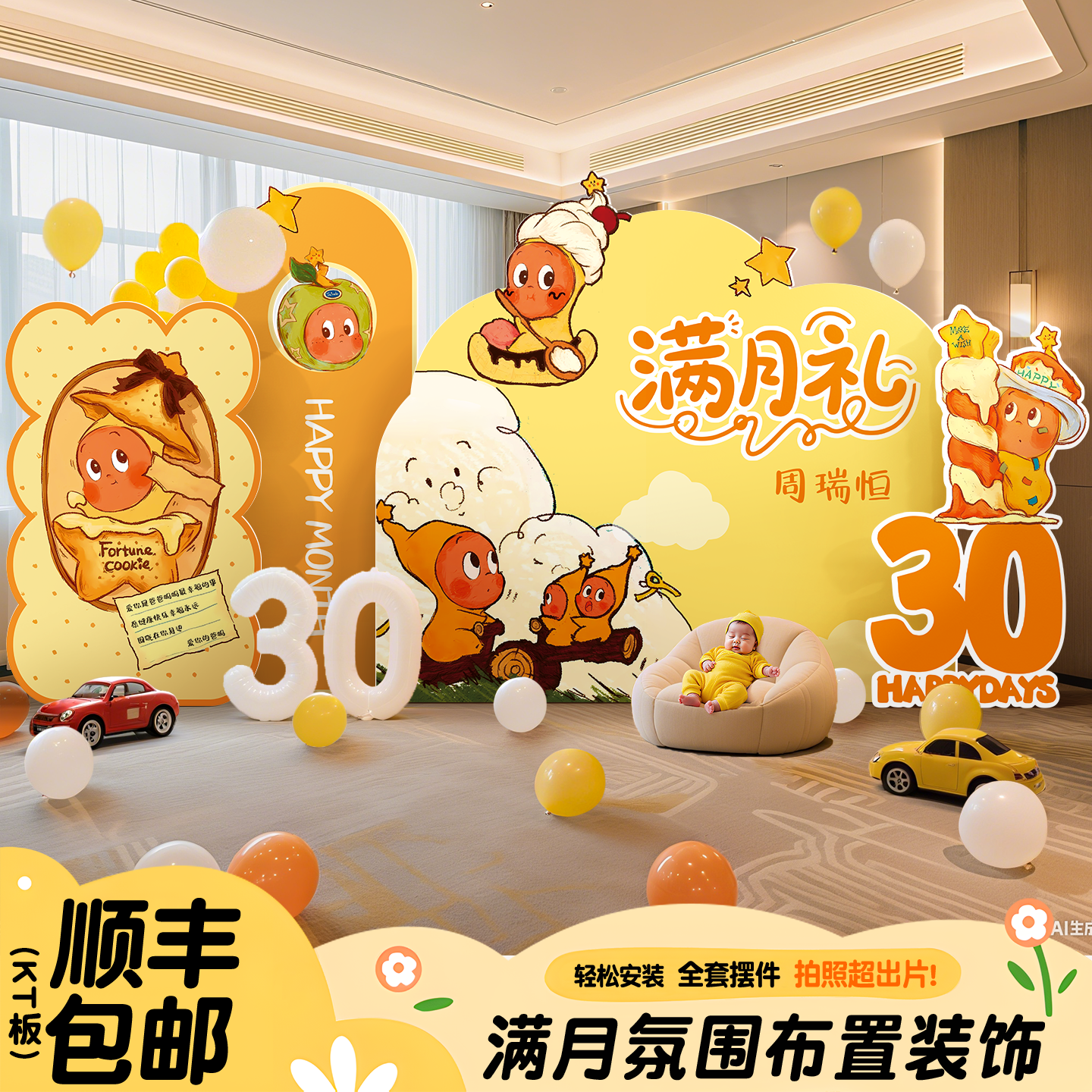 星星人主题宝宝宴满月百天周岁生日场景布置装饰气球kt板背景定制