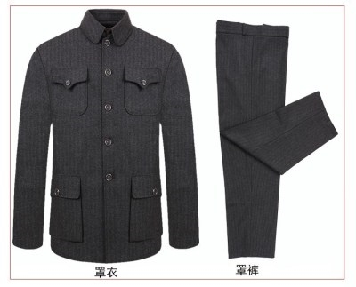小顺子男士罩衣毛l呢料寿衣男中山装七件套唐装呢子用品全棉送老