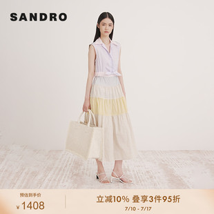 SANDRO Outlets24春夏女裝 條紋拼接連衣裙SFPRO03784 博主同款