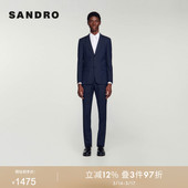 简约通勤深蓝色翻领单排扣西装 时尚 外套 Outlets秋冬男装 SANDRO