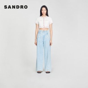 Outlets秋冬女装 饰按扣仿钻针织开衫 法式 白色装 气质时尚 SANDRO