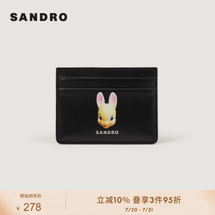 SANDRO 黑色兔子印花方形票夹卡包钱包SHAPM00222 Outlets法式 时尚