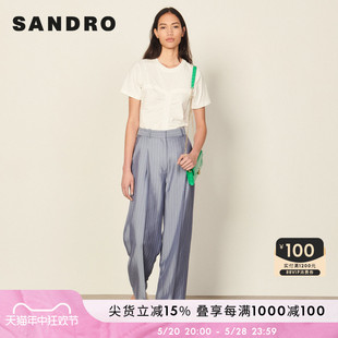 春夏时尚 休闲条纹直筒高腰阔腿长裤 Outlet女装 SANDRO SFPPA00880