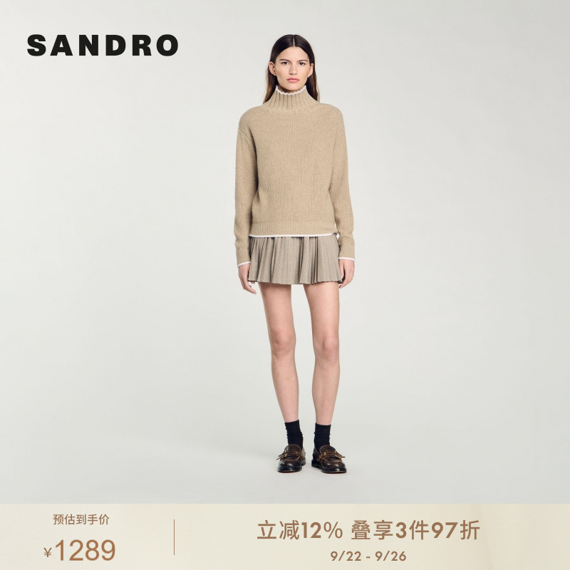爆款补单|SANDRO Outlets秋季款女装法式高领针织衫SFPPU02454