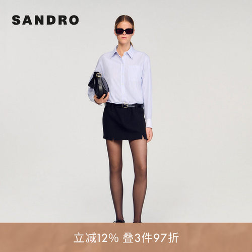 SANDRO Outlets女装法式时尚棉质假两件翻领拼接收腰连衣裙