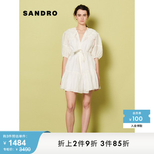 春季 法式 Outlet女装 SANDRO 镂空系带白色公主裙连衣裙SFPRO02448