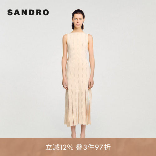 线上专享SANDRO Outlets女装法式简约下摆开叉针织长款连衣裙