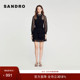 法式 SANDRO Outlets秋冬女装 气质黑色镶珠木耳边领蛋糕针织连衣裙