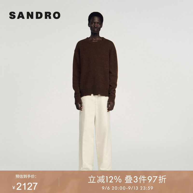 SANDRO Outlets男装法式时尚简约绵羊毛不规则下摆直筒针织上衣图片