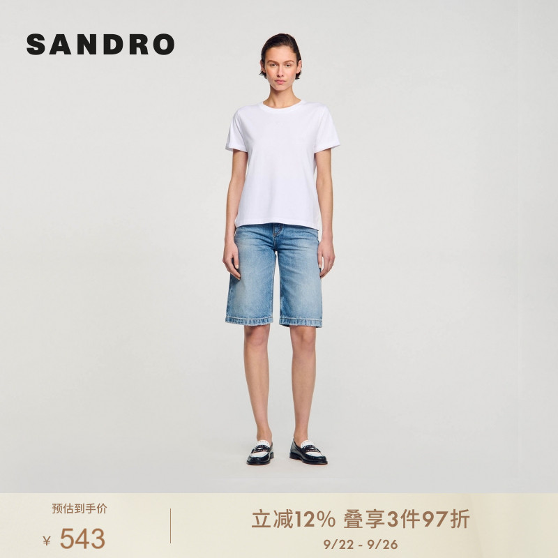 短袖通勤双S刺绣白色T恤上衣