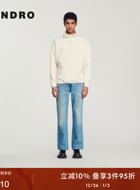 SANDRO Outlets秋冬男装法式简约时尚休闲白色半高立领套头针织衫