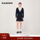 法式 SANDRO Outlets秋冬女装 休闲优雅黑色微喇高腰百褶半身短裙