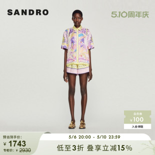 Outlet女装 垂坠感短袖 联名系列 衬衫 上衣SFPCM00912 SANDRO