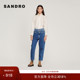 Outlets秋冬女装 经典 款 SANDRO 休闲气质丹宁双腰拼接蓝色牛仔裤