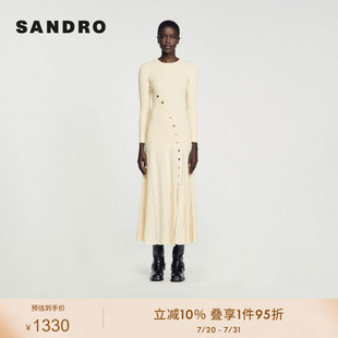 修身 SANDRO 法式 Outlets2024春秋款 收腰针织连衣裙SFPRO03430 女装