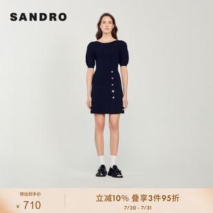 氣質(zhì)泡泡袖 SANDRO Outlets女裝 法式 針織連衣裙SFPRO02749 收腰短款