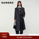 法式 SANDRO Outlets秋冬女装 复古灰色双排扣戗驳领毛呢大衣外套