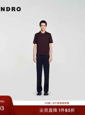 SANDRO Outlets2024春秋男装拉链半开翻领短袖针织T恤SHPTR00344