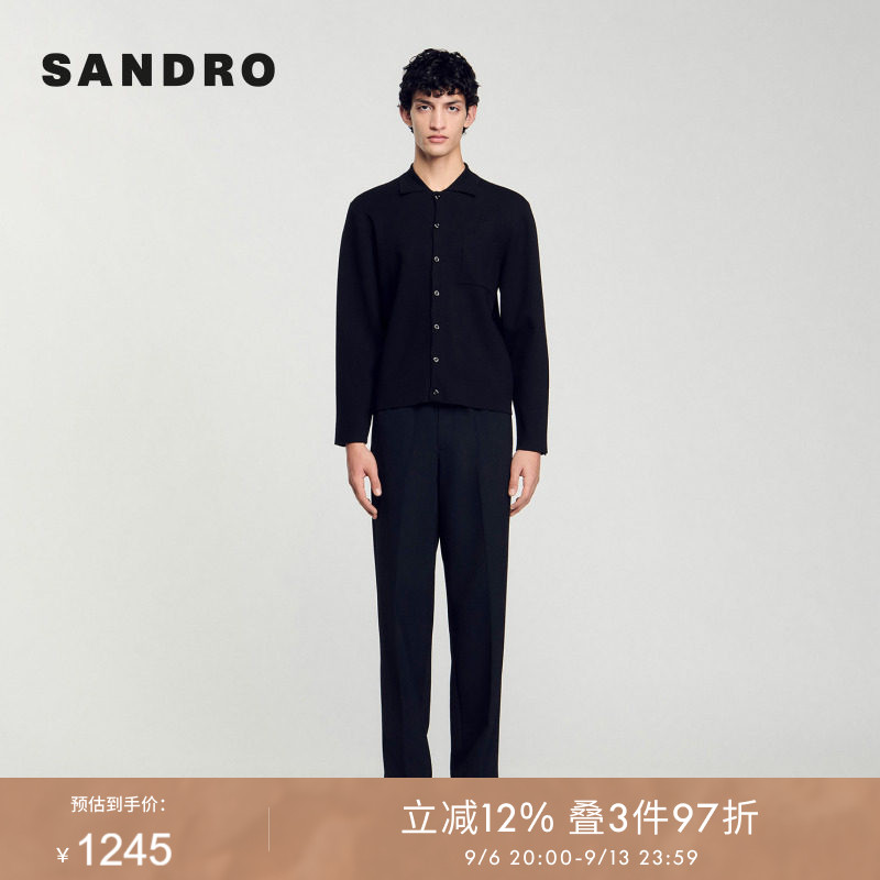SANDRO Outlets男装法式时尚黑色经典翻领单排扣设计短款针织上衣图片