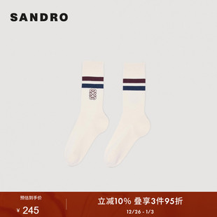 简约白色双S图案罗纹长筒棉袜 时尚 SANDRO Outlets秋冬女士法式