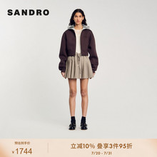 SANDRO Outlets2024春秋款女装可拆卸领紫红色短外套SFPSW00707