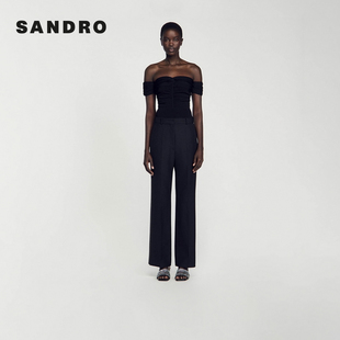 Outlets秋冬女装 长裤 法式 简约气质利落剪裁高腰休闲裤 时尚 SANDRO