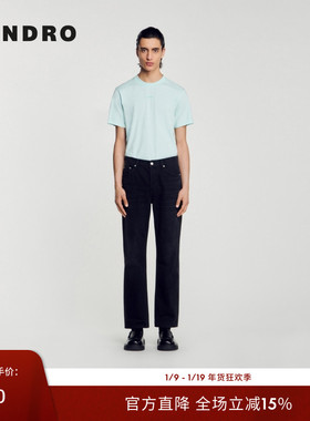 SANDRO Outlets男装法式时尚简约高腰直筒黑色牛仔裤SHPJE00563