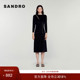SANDRO 连衣裙 优雅绒感黑色细闪亮片开衩长款 Outlets秋冬女装 法式