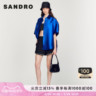 衬衫 SANDRO Outlet女装 简约蓝色精致廓形OVERSIZE短袖 SFPCM00682