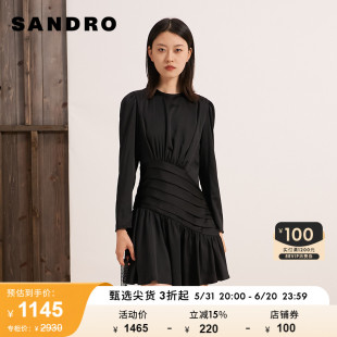 不规则荷叶边褶裥黑色连衣裙短裙SFPRO03357 SANDRO Outlet女装